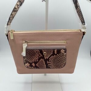 GILI Italian Leather Crossbody Handbag. Color: Blush/Snake NEW